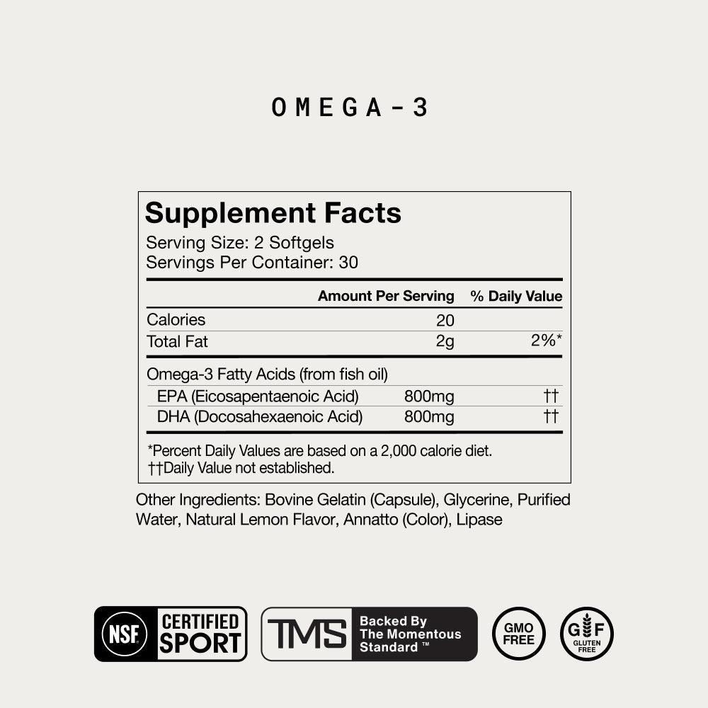 Omega-3 Fish Oil - High-Potency EPA & DHA Supplement for Men & Women - Supports Heart, Joint, & Brain Health - NSF Certified for Sport - Non-GMO - Gluten-Free - 1,600 mg - 30 Servings