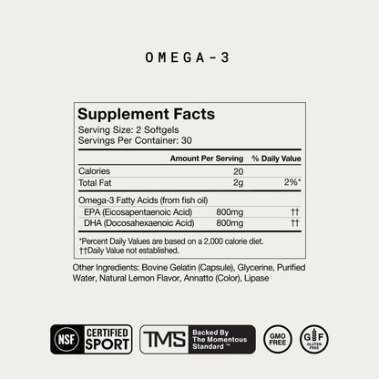 Omega-3 Fish Oil - High-Potency EPA & DHA Supplement for Men & Women - Supports Heart, Joint, & Brain Health - NSF Certified for Sport - Non-GMO - Gluten-Free - 1,600 mg - 30 Servings
